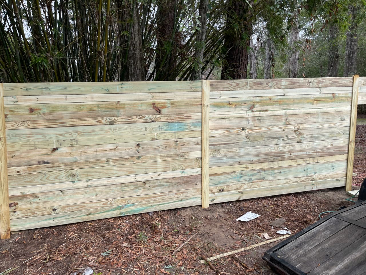 Modern horizontal wood fence